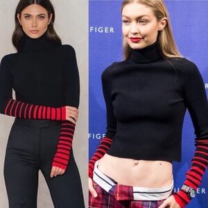 Gigi Hadid x Tommy‎ Hilfiger black turtleneck crop sweater size XS